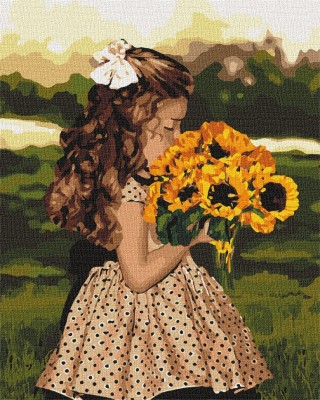 Дівчинка з соняшниками. Картина за номерами. 40х50 см Ідейка (4823104317074) (447189)