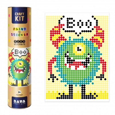 Монстрик. Картина по номерам з наліпками в тубусі. 33х48см. 1200 стікерів (Укр) Умняшка (4820129201845) (455706)