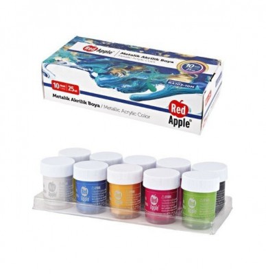 Фарба Акрилова металік по 25 ml. 10 кольорів в баночках. Red Apple (8698954013188) (460891)