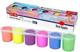 Фарба Акрилова неонова по 25 ml 6 кольорів в спайці. Red Apple (8698954032165) (460898)