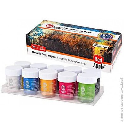Фарба Гуаш металік по 25 ml 10 кольорі в баночках. Red Apple (8698954013171) (460910)