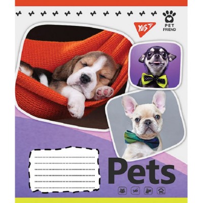 Зошит учнівський 12 аркушів, коса лінія. Pets shoot. YES 765372 (4823092244314) (474416)