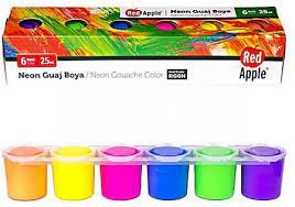 Фарба Гуаш неонова по 25 ml 6 кольорів в спайці. Red Apple (8698954013232) (460932)
